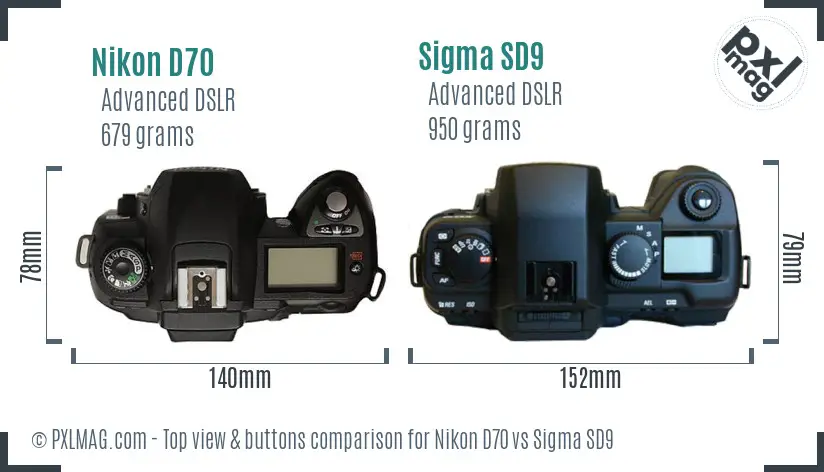 Nikon D70 vs Sigma SD9 top view buttons comparison