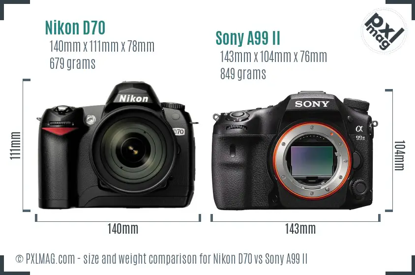 Nikon D70 vs Sony A99 II size comparison