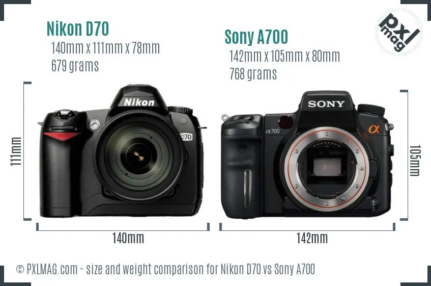 Nikon D70 vs Sony A700 size comparison