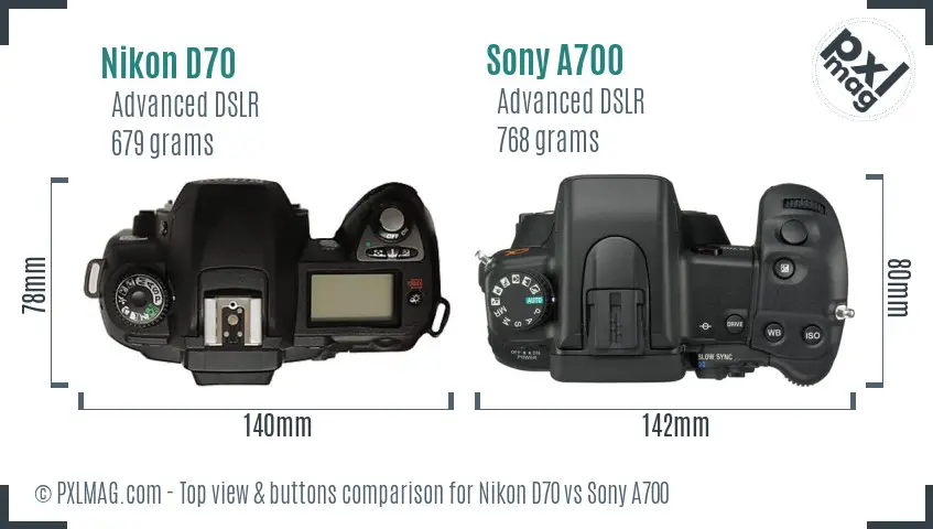 Nikon D70 vs Sony A700 top view buttons comparison