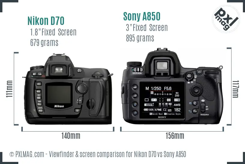 Nikon D70 vs Sony A850 Screen and Viewfinder comparison