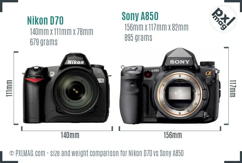 Nikon D70 vs Sony A850 size comparison