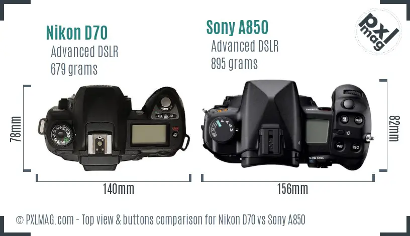 Nikon D70 vs Sony A850 top view buttons comparison