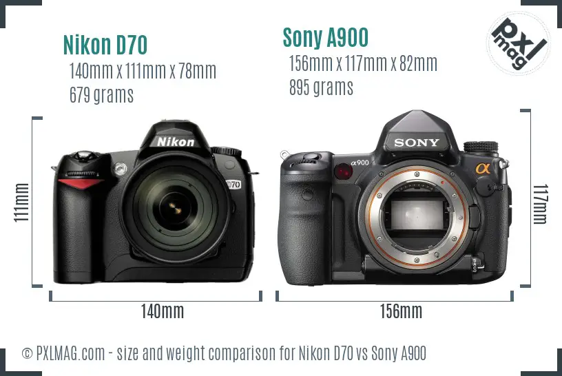 Nikon D70 vs Sony A900 size comparison