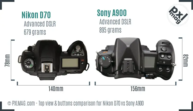 Nikon D70 vs Sony A900 top view buttons comparison