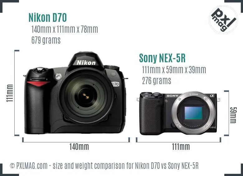 Nikon D70 vs Sony NEX-5R size comparison Nikon D70 vs Sony NEX-5R size comparison