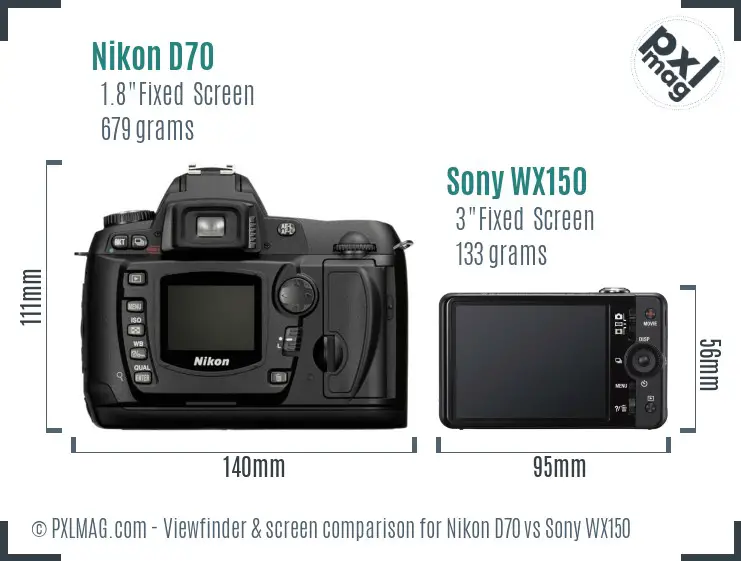 Nikon D70 vs Sony WX150 Screen and Viewfinder comparison