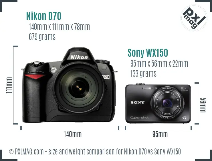 Nikon D70 vs Sony WX150 size comparison