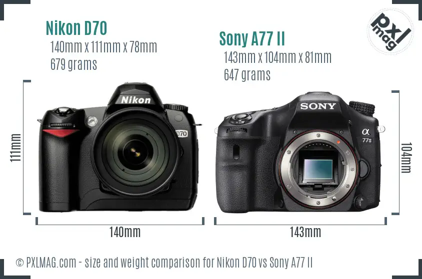 Nikon D70 vs Sony A77 II size comparison