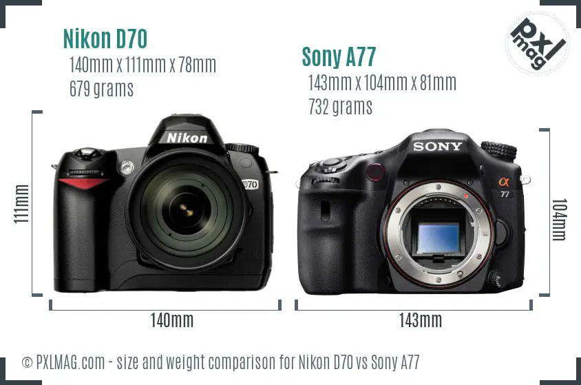 Nikon D70 vs Sony A77 size comparison