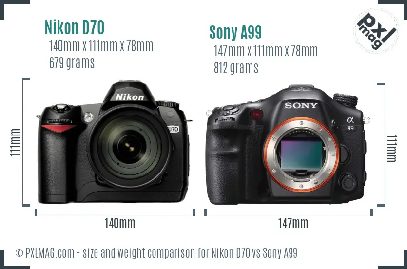 Nikon D70 vs Sony A99 size comparison