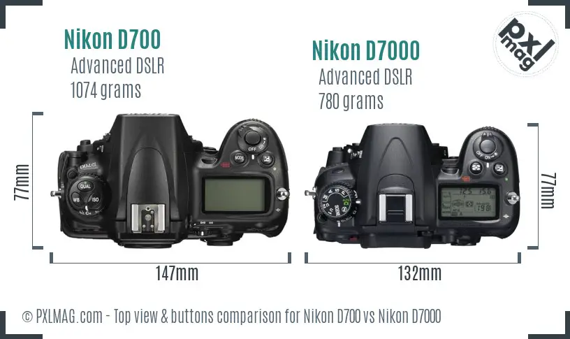 Nikon D700 vs Nikon D7000 top view buttons comparison