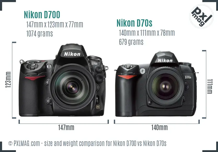 Nikon D700 vs Nikon D70s size comparison