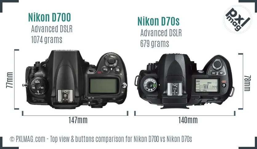 Nikon D700 vs Nikon D70s top view buttons comparison