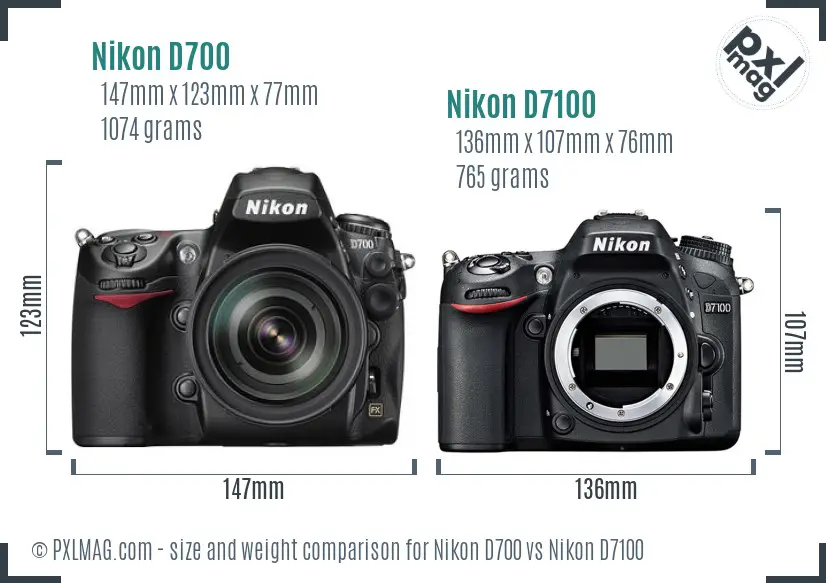 Nikon D700 vs Nikon D7100 size comparison