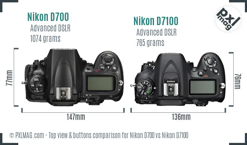 Nikon D700 vs Nikon D7100 top view buttons comparison