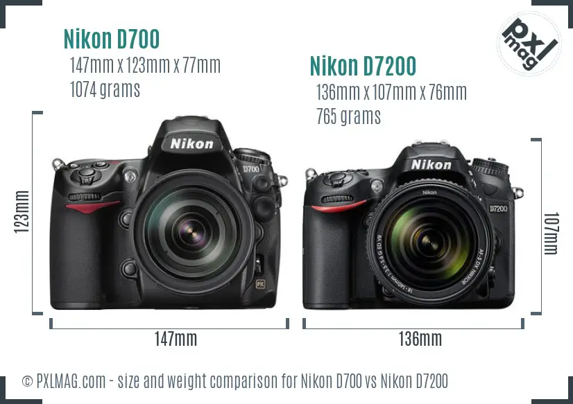 Nikon D700 vs Nikon D7200 size comparison