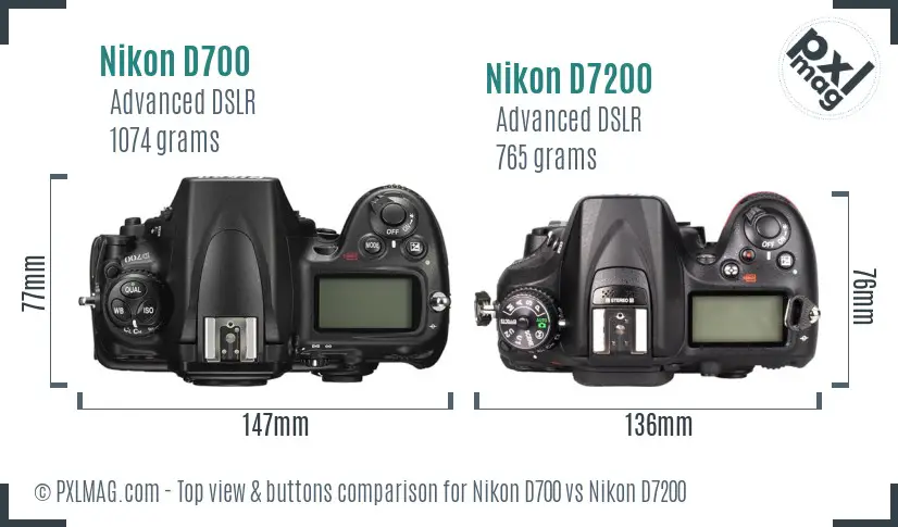 Nikon D700 vs Nikon D7200 top view buttons comparison