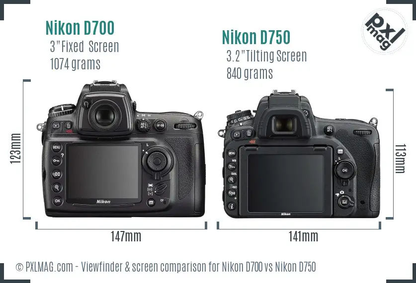 Nikon D700 vs Nikon D750 Screen and Viewfinder comparison