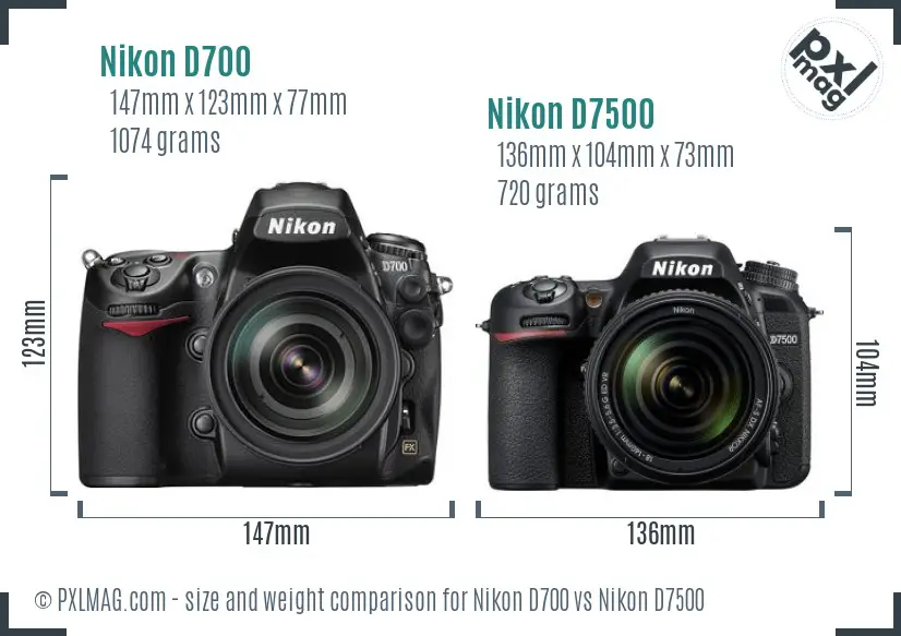 Nikon D700 vs Nikon D7500 size comparison