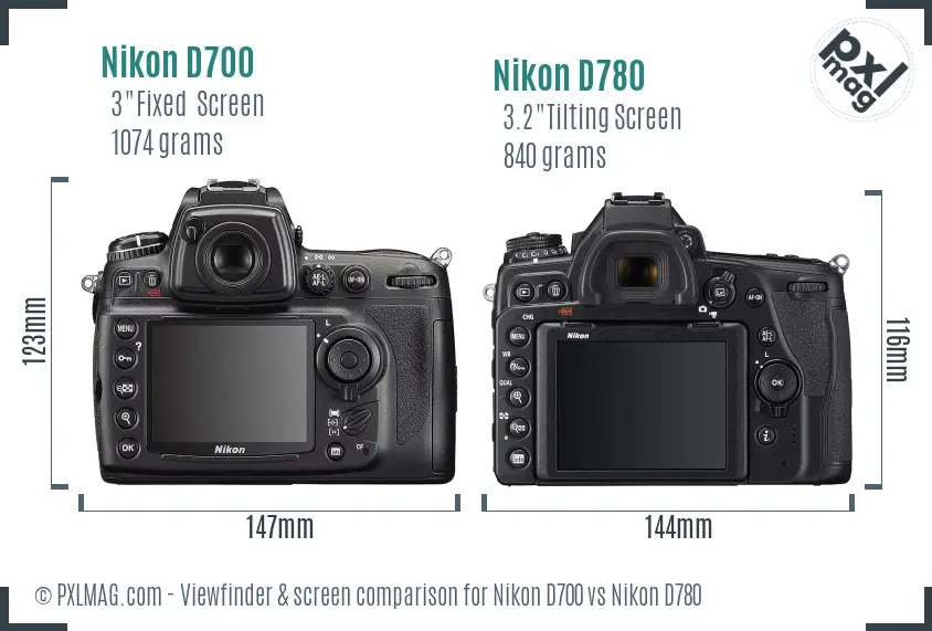 Nikon D700 vs Nikon D780 Screen and Viewfinder comparison