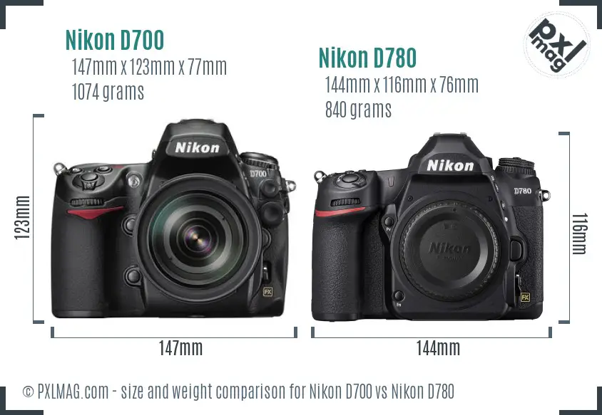 Nikon D700 vs Nikon D780 size comparison