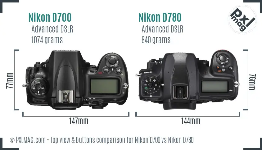 Nikon D700 vs Nikon D780 top view buttons comparison