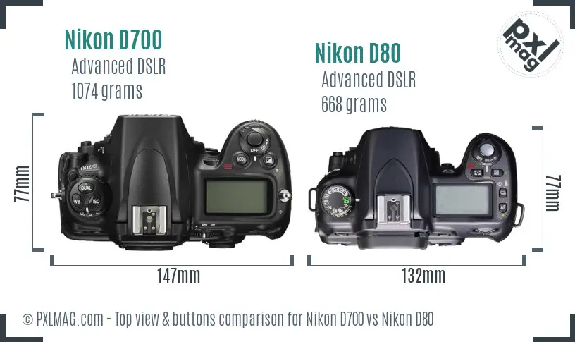 Nikon D700 vs Nikon D80 top view buttons comparison