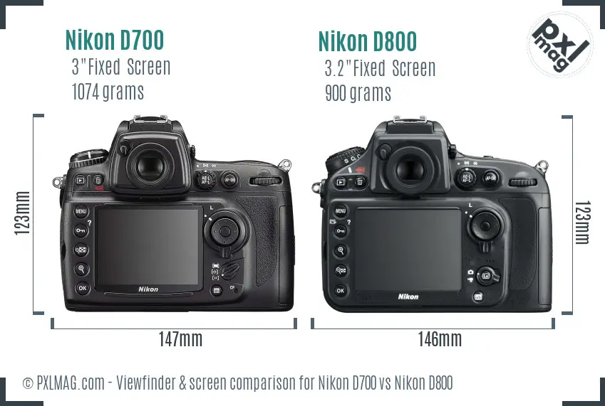 Nikon D700 vs Nikon D800 Screen and Viewfinder comparison