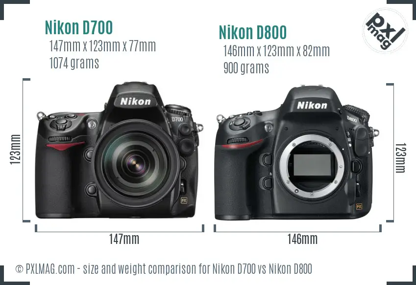 Nikon D700 vs Nikon D800 size comparison