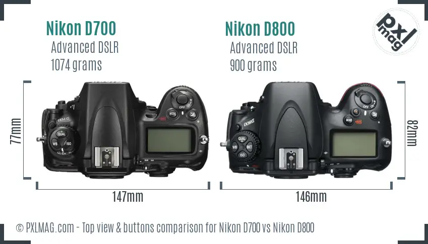 Nikon D700 vs Nikon D800 top view buttons comparison