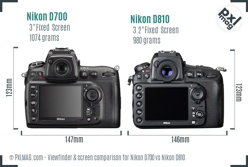 Nikon D700 vs Nikon D810 Screen and Viewfinder comparison