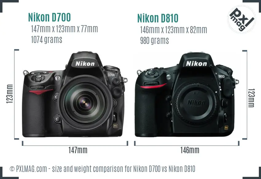 Nikon D700 vs Nikon D810 size comparison