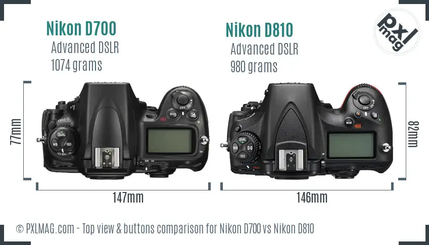 Nikon D700 vs Nikon D810 top view buttons comparison