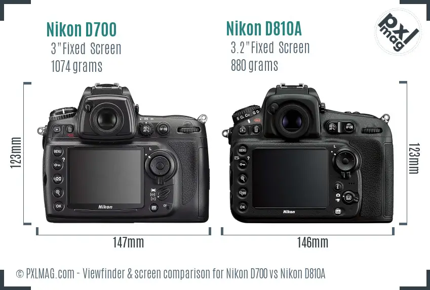 Nikon D700 vs Nikon D810A Screen and Viewfinder comparison