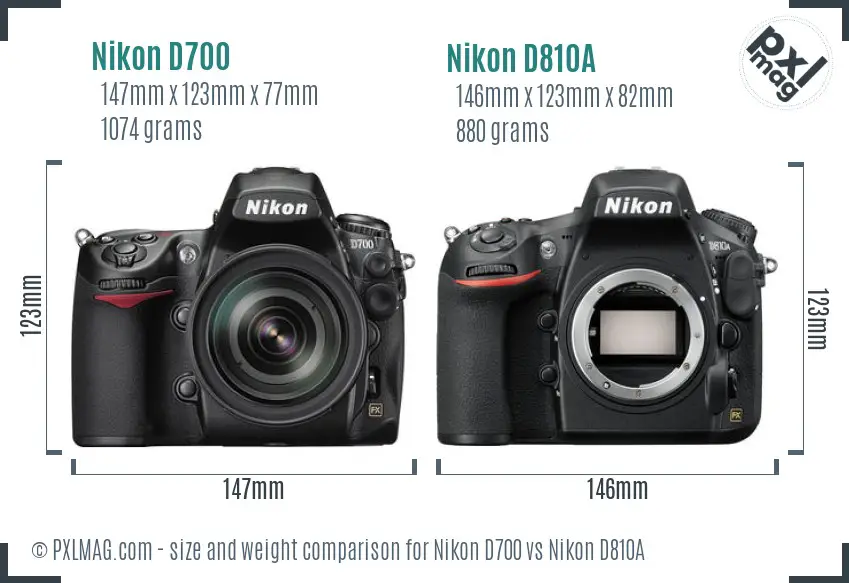 Nikon D700 vs Nikon D810A size comparison