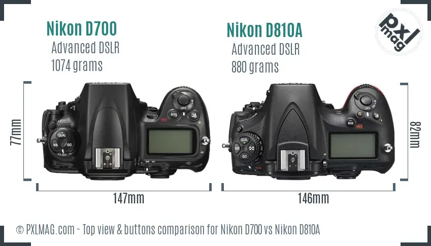 Nikon D700 vs Nikon D810A top view buttons comparison