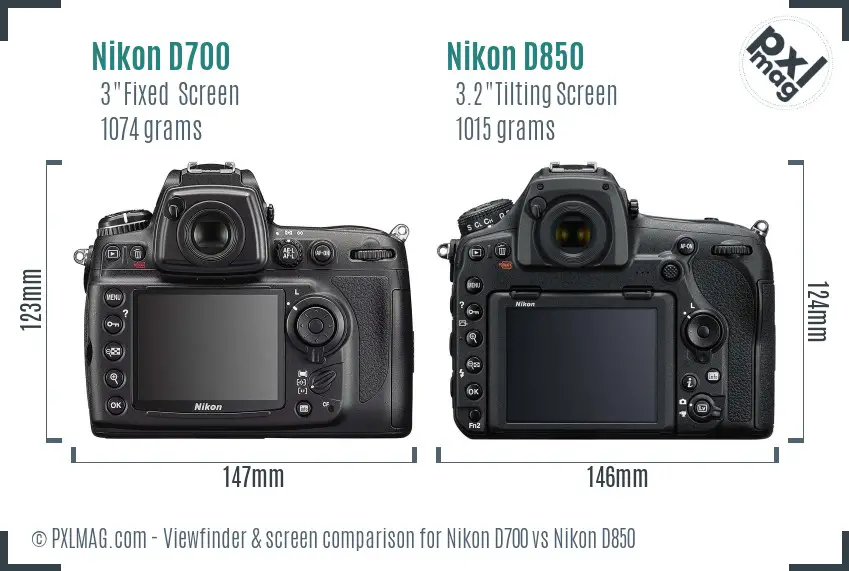 Nikon D700 vs Nikon D850 Screen and Viewfinder comparison
