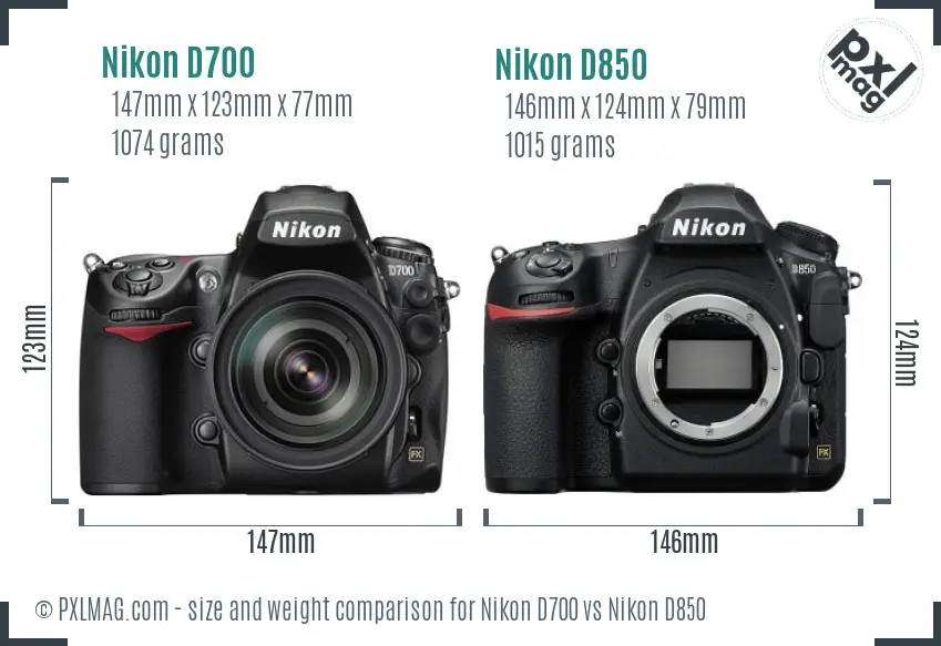 Nikon D700 vs Nikon D850 size comparison