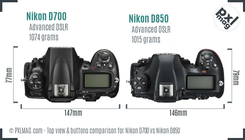 Nikon D700 vs Nikon D850 top view buttons comparison
