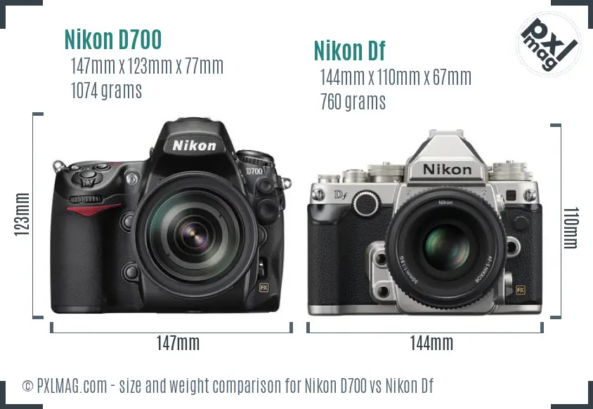Nikon D700 vs Nikon Df size comparison