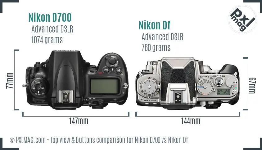 Nikon D700 vs Nikon Df top view buttons comparison