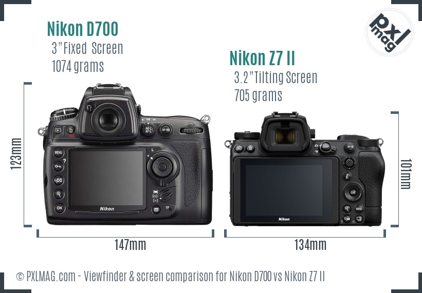 Nikon D700 vs Nikon Z7 II Screen and Viewfinder comparison