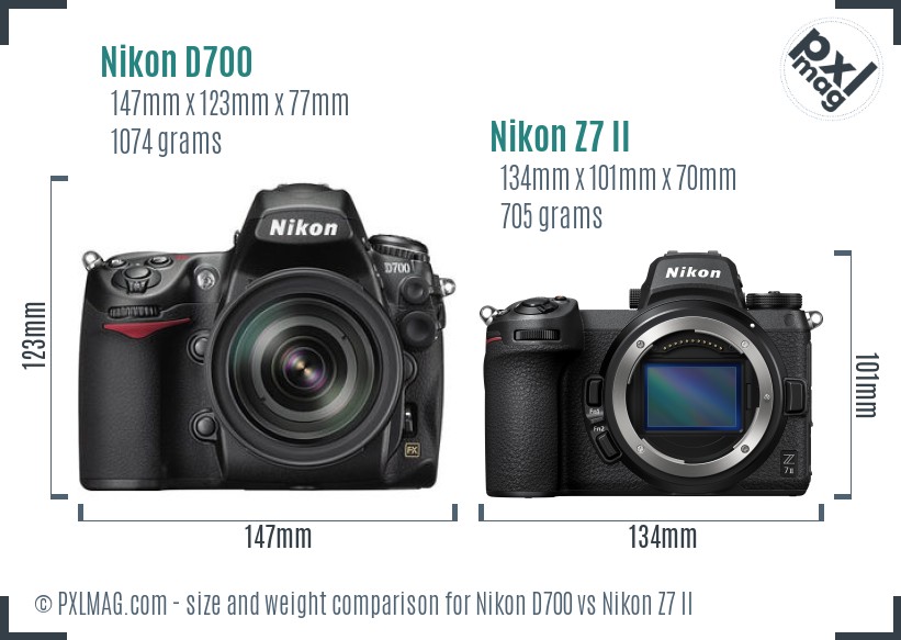Nikon D700 vs Nikon Z7 II size comparison