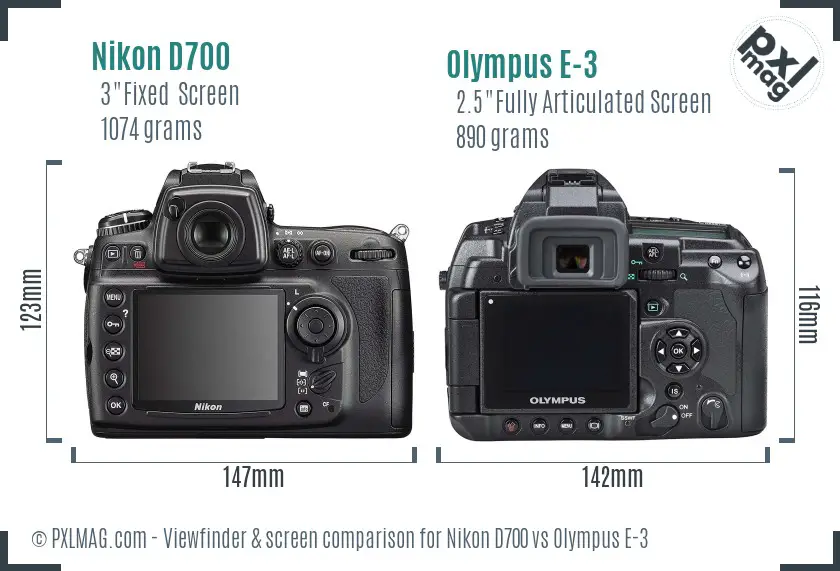 Nikon D700 vs Olympus E-3 Screen and Viewfinder comparison