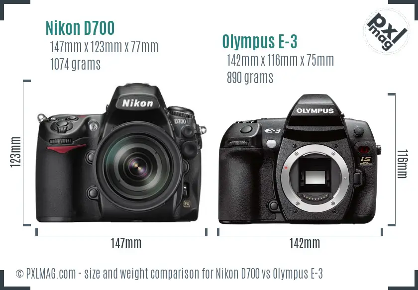 Nikon D700 vs Olympus E-3 size comparison