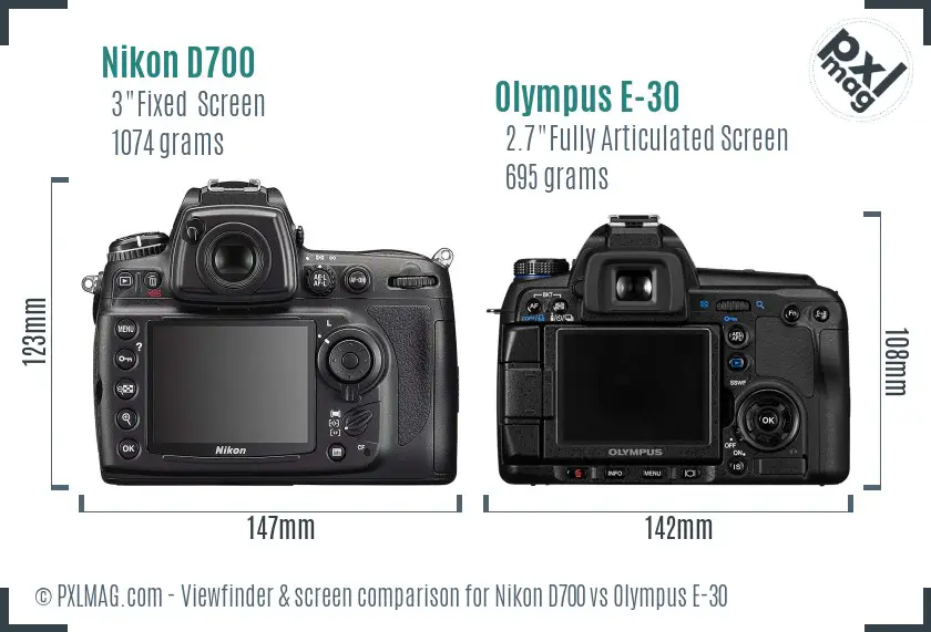Nikon D700 vs Olympus E-30 Screen and Viewfinder comparison