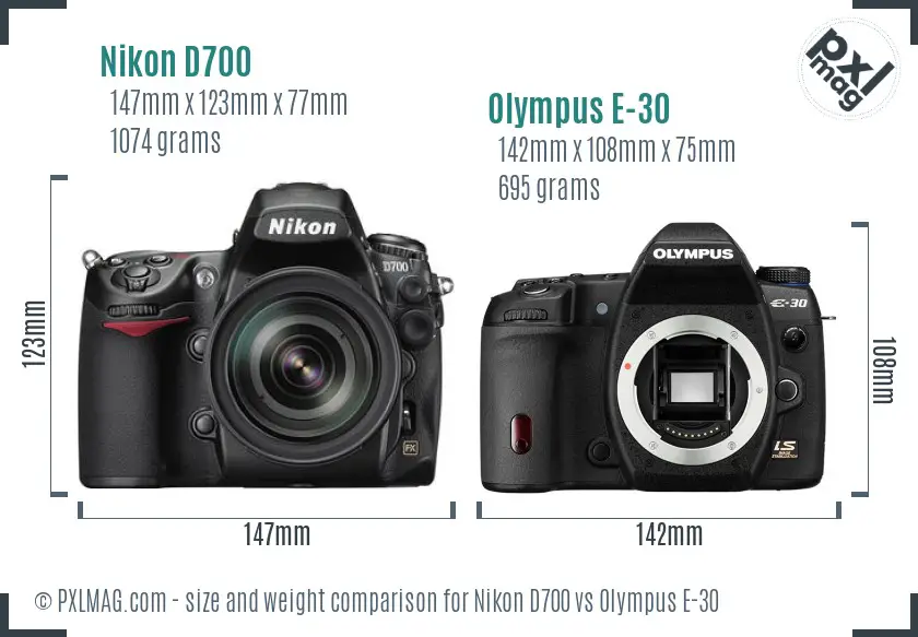Nikon D700 vs Olympus E-30 size comparison