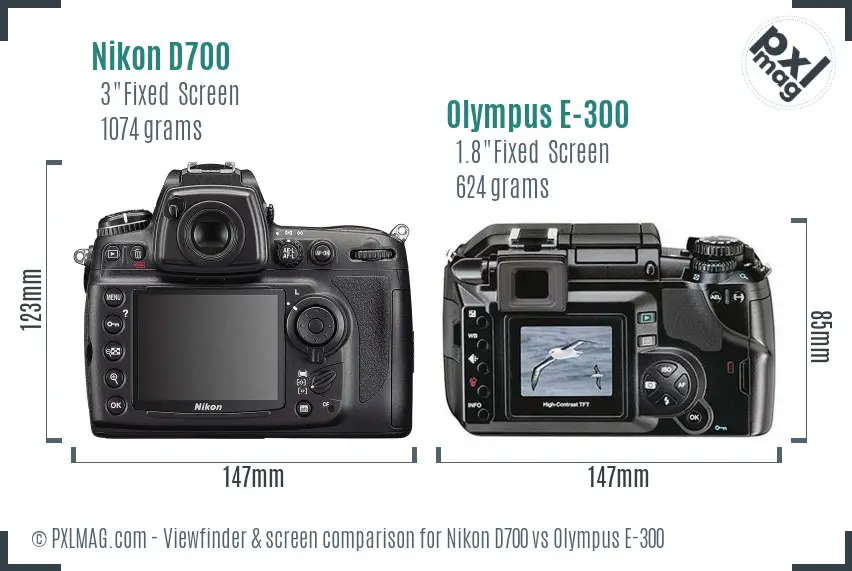Nikon D700 vs Olympus E-300 Screen and Viewfinder comparison