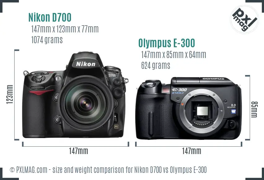 Nikon D700 vs Olympus E-300 size comparison